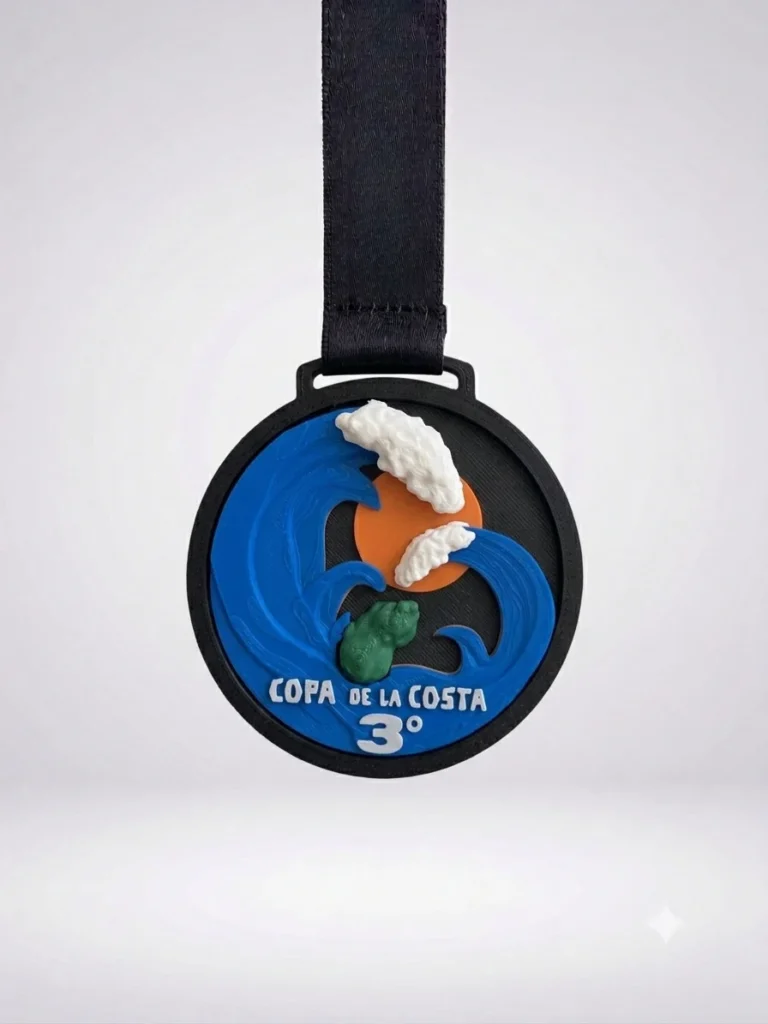 Medalla a color con ola y surf en relieve, Copa de la Costa