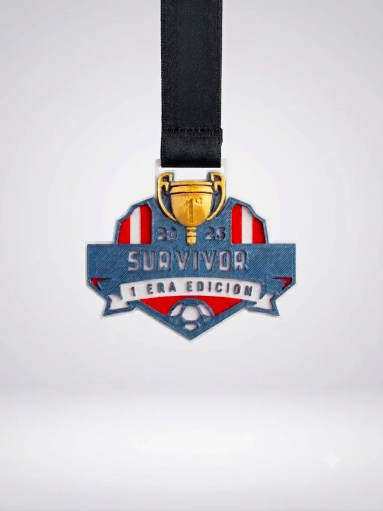 Medalla escudo a color con trofeo en relieve, torneo Survivor