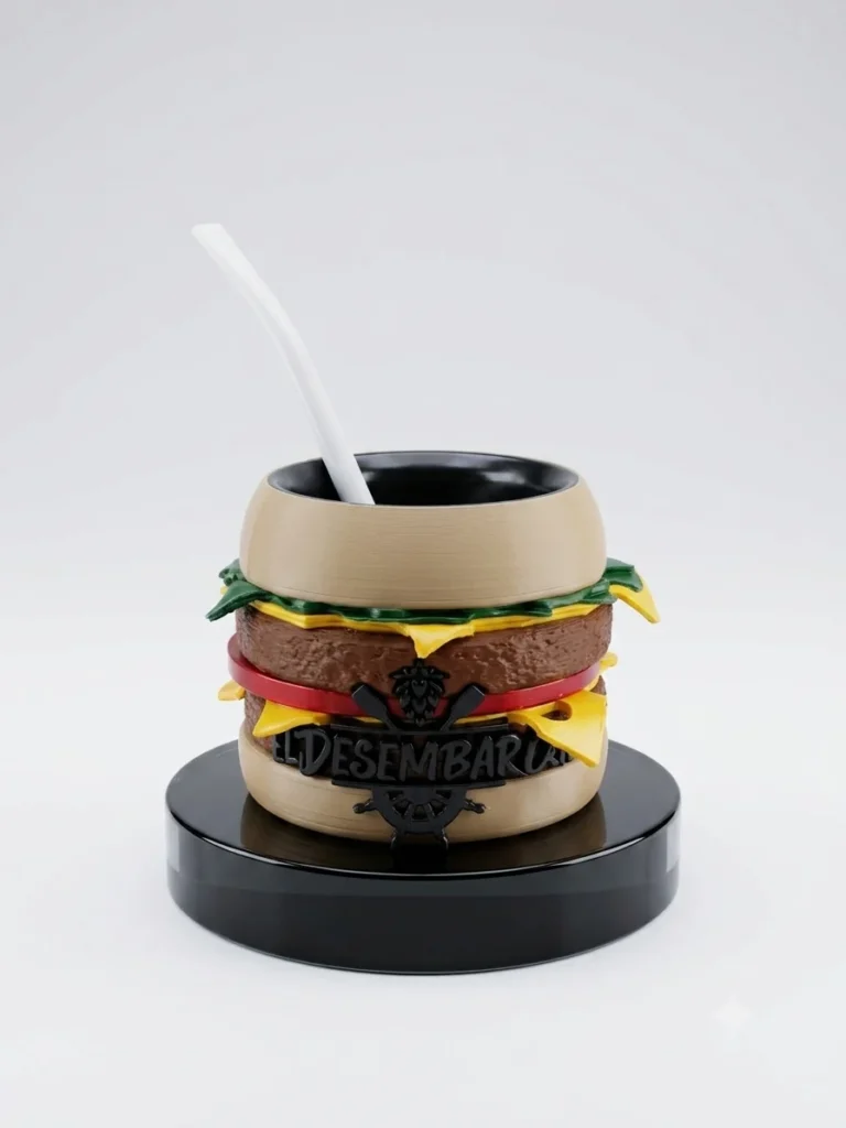 Mate corporativo con forma de hamburguesa, merchandising a medida