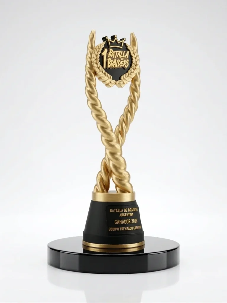 Trofeo dorado con soga trenzada para torneo Batalla de Barrios