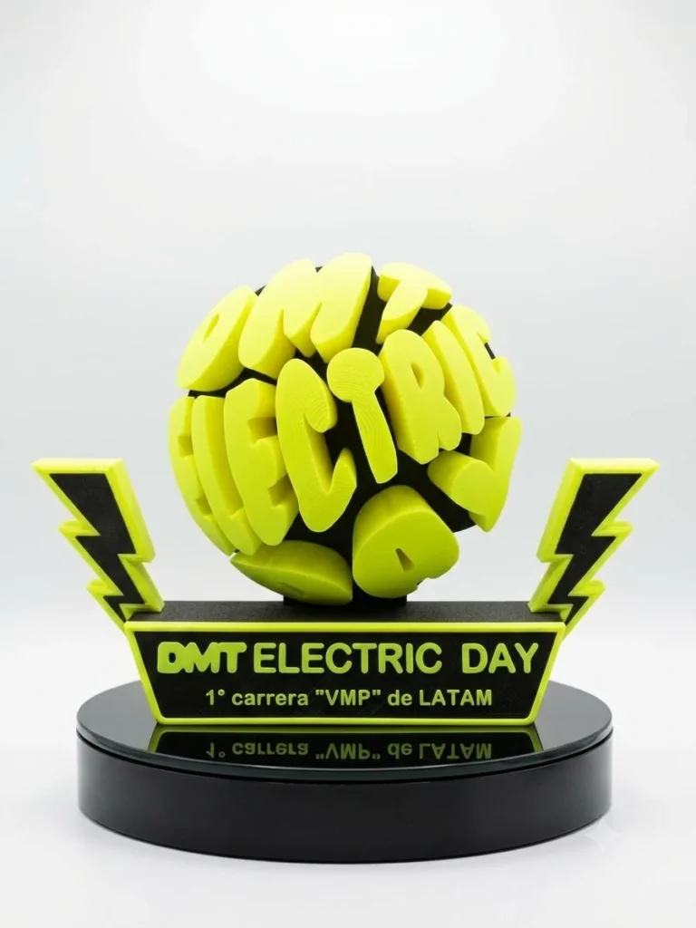 Trofeo verde flúo con rayos para carrera DMT Electric Day