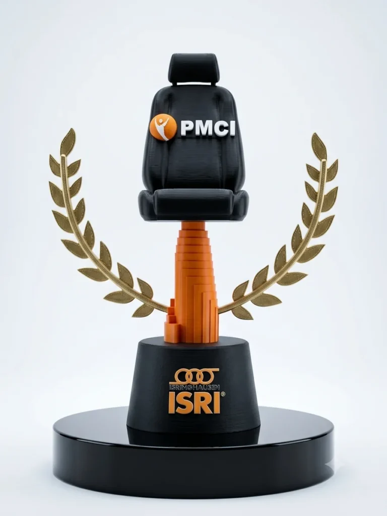 Trofeo PMCI ISRI con butaca miniatura y laureles dorados