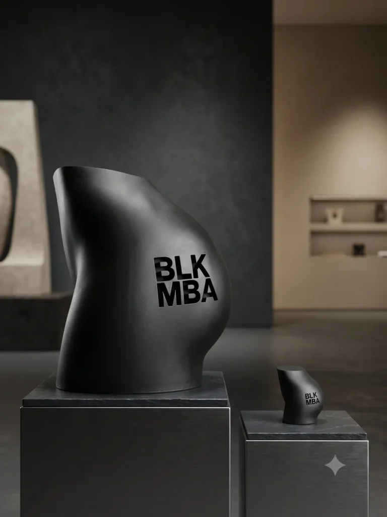 Figura corporea negra sobre pedestal para un local comercial