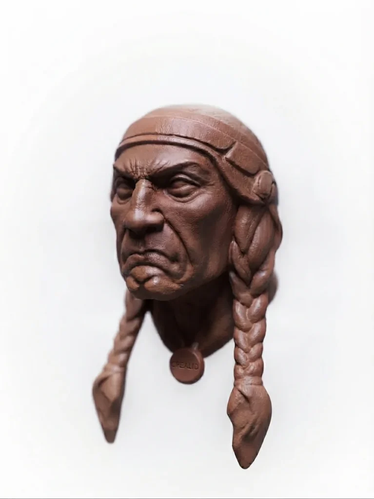 Escultura de cabeza en tamano real para un restaurante tematico