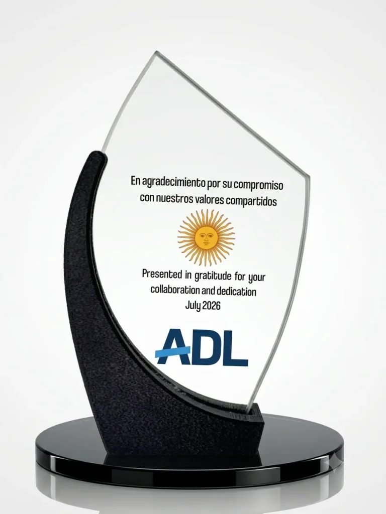 Placa de reconocimiento en acrílico con base negra para ADL
