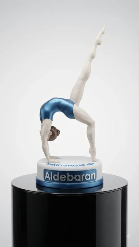 Trofeo con gimnasta en posición de puente para torneo de gimnasia artística